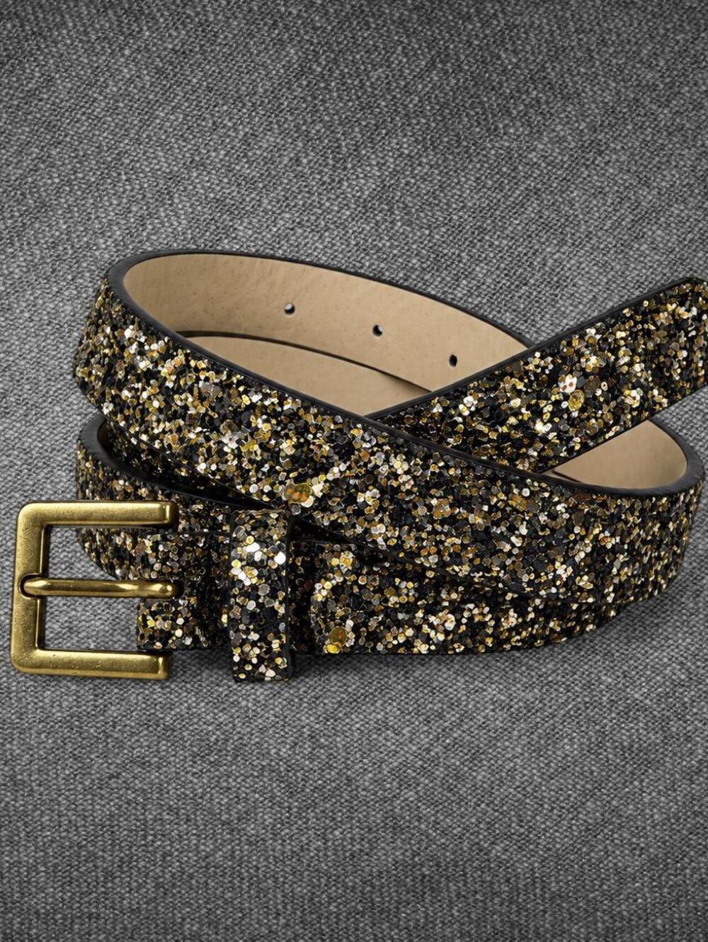 Black Gold Glitter Belt Antique Gold Buckle Size L
